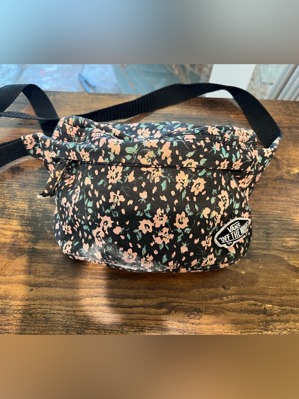 Vans Black Floral Crossbody Bag with Pink and Green Accent
